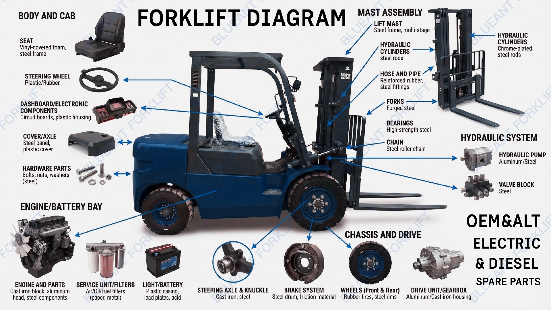 New Forklift Accessories Product Exploded View