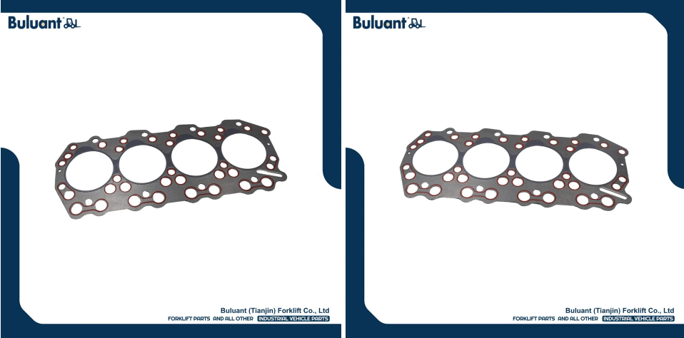 Buluant (Tianjin) Forklift Co., Ltd product display featuring multiple types of forklift engine mounts. The image shows a variety of engine mount models with thickened anti-vibration rubber cores, galvanized metal mounting brackets, and precision-machined fixing holes. Key advantages: strong load-bearing capacity, low noise operation, and compatibility with mainstream forklift brands (KION, HYSTER-YALE, TOYOTA, HELI). Bottom section displays Buluant logo, company name Buluant (Tianjin) Forklift Co., Ltd, and slogan 'FORKLIFT PARTS AND ALL OTHER INDUSTRIAL VEHICLE PARTS'.