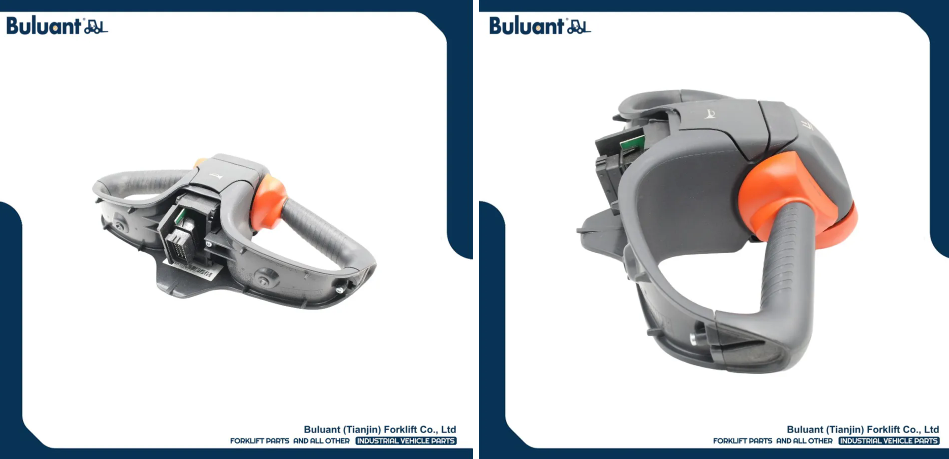 Buluant (Tianjin) Forklift Co., Ltd product display featuring multiple types of forklift engine mounts. The image shows a variety of engine mount models with thickened anti-vibration rubber cores, galvanized metal mounting brackets, and precision-machined fixing holes. Key advantages: strong load-bearing capacity, low noise operation, and compatibility with mainstream forklift brands (KION, HYSTER-YALE, TOYOTA, HELI). Bottom section displays Buluant logo, company name Buluant (Tianjin) Forklift Co., Ltd, and slogan 'FORKLIFT PARTS AND ALL OTHER INDUSTRIAL VEHICLE PARTS'.