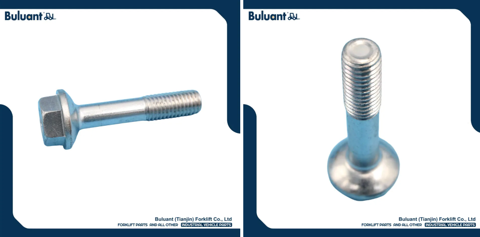Buluant (Tianjin) Forklift Co., Ltd product display featuring multiple types of forklift engine mounts. The image shows a variety of engine mount models with thickened anti-vibration rubber cores, galvanized metal mounting brackets, and precision-machined fixing holes. Key advantages: strong load-bearing capacity, low noise operation, and compatibility with mainstream forklift brands (KION, HYSTER-YALE, TOYOTA, HELI). Bottom section displays Buluant logo, company name Buluant (Tianjin) Forklift Co., Ltd, and slogan 'FORKLIFT PARTS AND ALL OTHER INDUSTRIAL VEHICLE PARTS'.