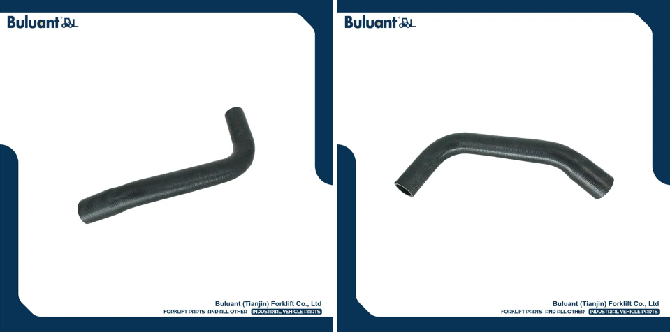 Buluant (Tianjin) Forklift Co., Ltd product display featuring multiple types of forklift engine mounts. The image shows a variety of engine mount models with thickened anti-vibration rubber cores, galvanized metal mounting brackets, and precision-machined fixing holes. Key advantages: strong load-bearing capacity, low noise operation, and compatibility with mainstream forklift brands (KION, HYSTER-YALE, TOYOTA, HELI). Bottom section displays Buluant logo, company name Buluant (Tianjin) Forklift Co., Ltd, and slogan 'FORKLIFT PARTS AND ALL OTHER INDUSTRIAL VEHICLE PARTS'.