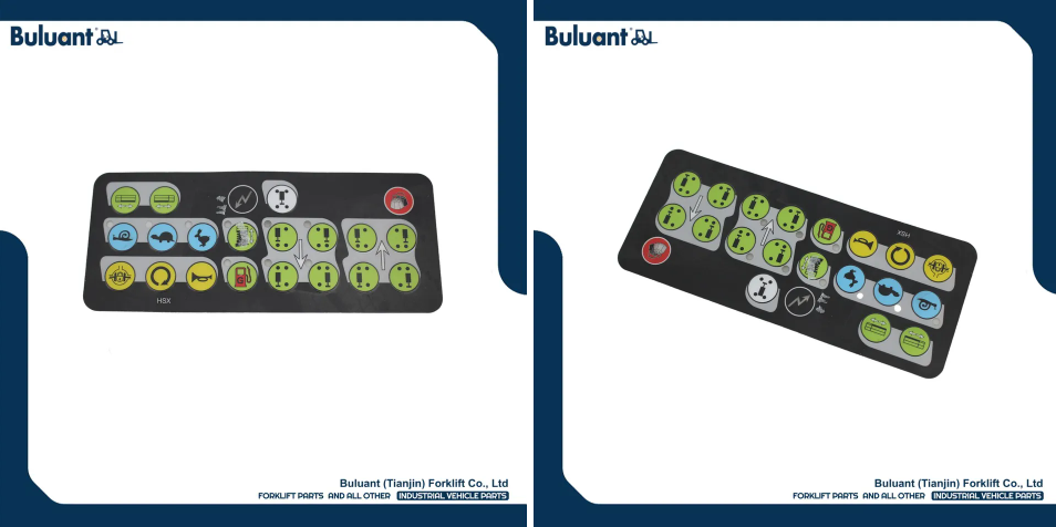 Buluant (Tianjin) Forklift Co., Ltd product display featuring multiple types of forklift engine mounts. The image shows a variety of engine mount models with thickened anti-vibration rubber cores, galvanized metal mounting brackets, and precision-machined fixing holes. Key advantages: strong load-bearing capacity, low noise operation, and compatibility with mainstream forklift brands (KION, HYSTER-YALE, TOYOTA, HELI). Bottom section displays Buluant logo, company name Buluant (Tianjin) Forklift Co., Ltd, and slogan 'FORKLIFT PARTS AND ALL OTHER INDUSTRIAL VEHICLE PARTS'.