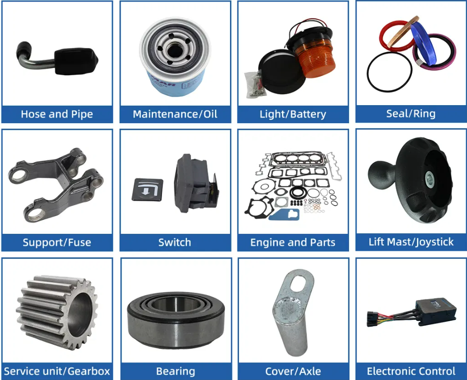 Buluant (Tianjin) Forklift Co., Ltd product display featuring multiple types of forklift engine mounts. The image shows a variety of engine mount models with thickened anti-vibration rubber cores, galvanized metal mounting brackets, and precision-machined fixing holes. Key advantages: strong load-bearing capacity, low noise operation, and compatibility with mainstream forklift brands (KION, HYSTER-YALE, TOYOTA, HELI). Bottom section displays Buluant logo, company name Buluant (Tianjin) Forklift Co., Ltd, and slogan 'FORKLIFT PARTS AND ALL OTHER INDUSTRIAL VEHICLE PARTS'.